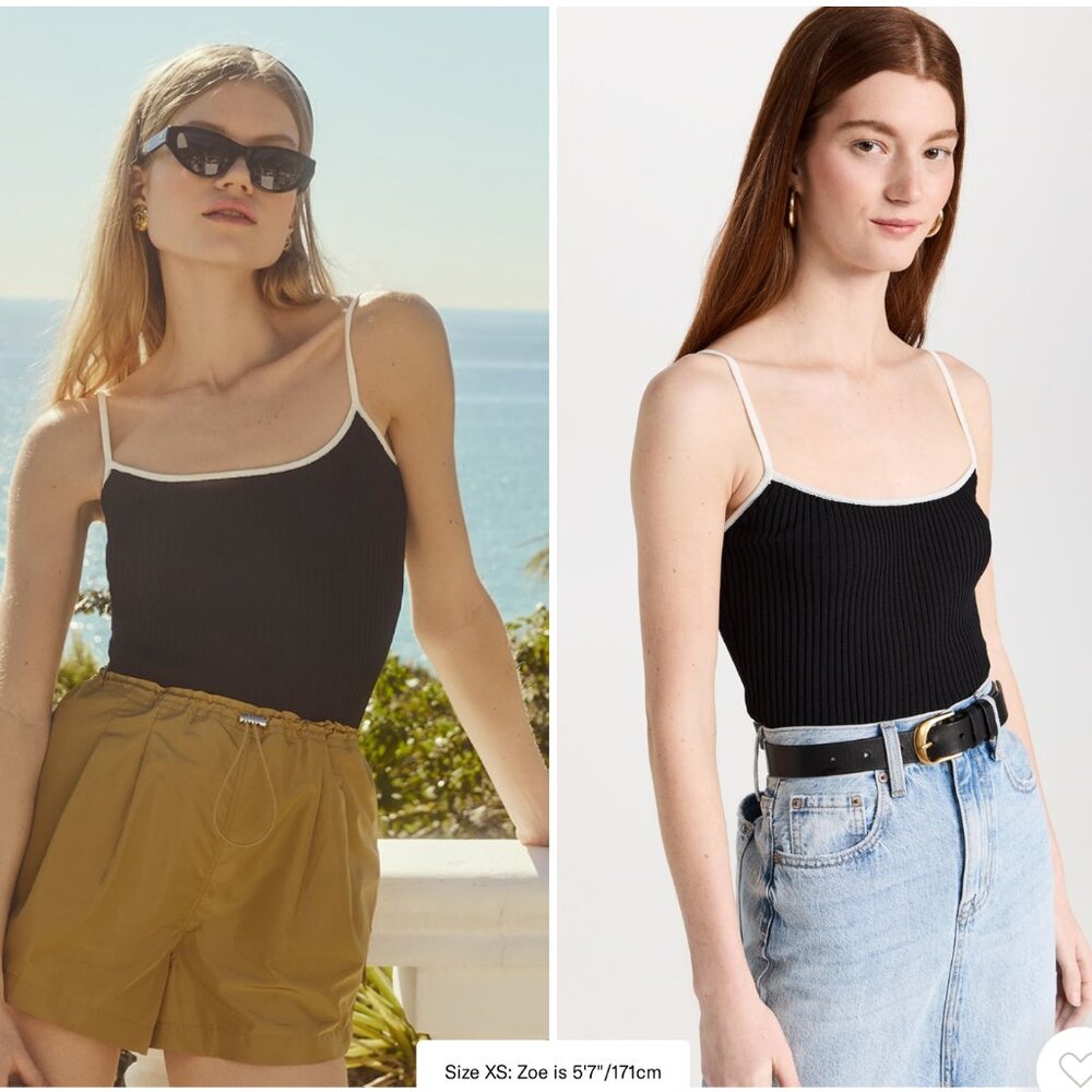 STAUD Soleil Top - Knit Black/White Contrast Spaghetti Strap Top - Size Small